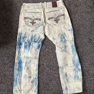 Rock Revival Cream and Blue Straight Jeans